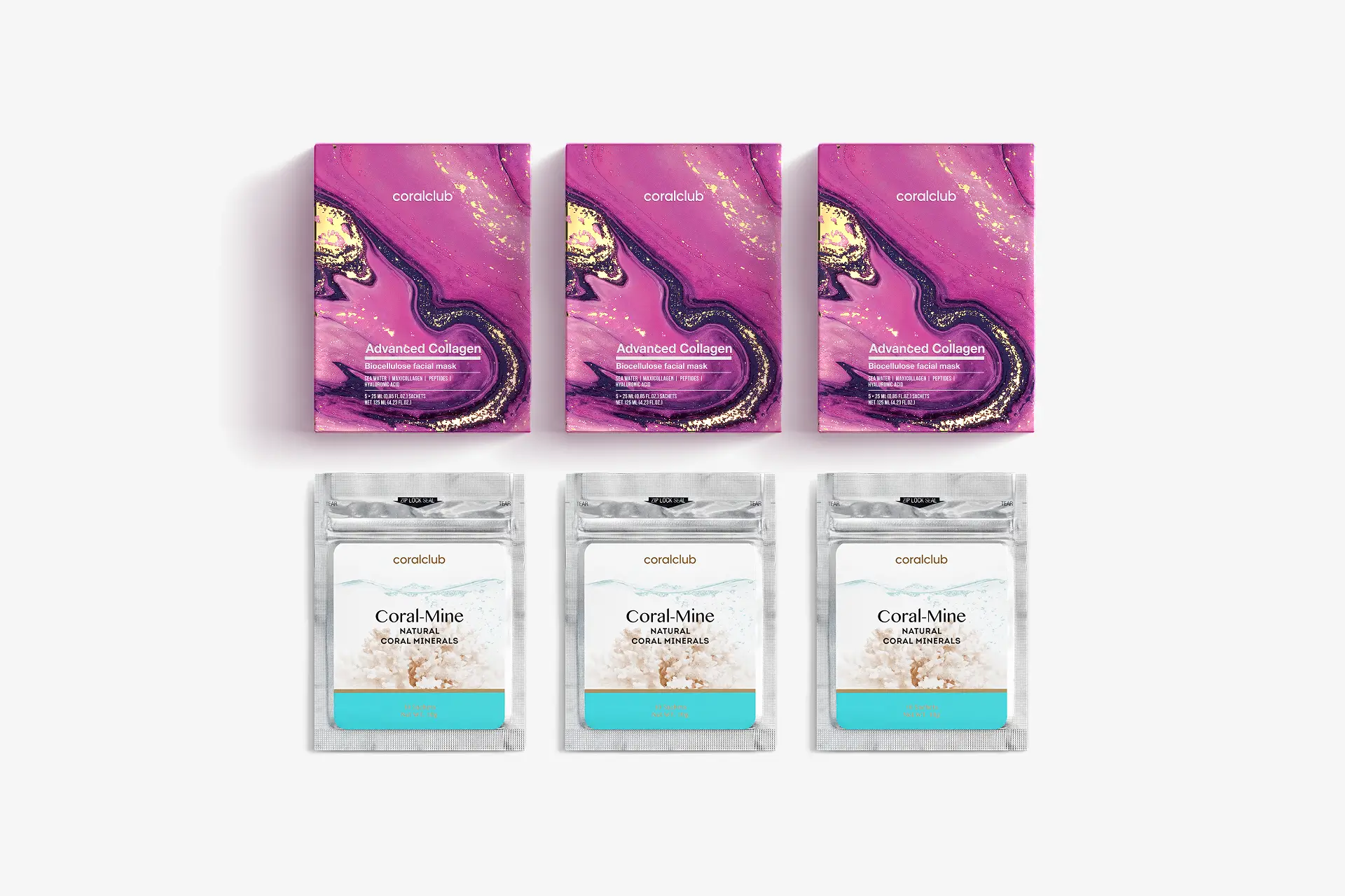 Advanced Collagen Biocellulose Facial Mask, 25 ml, 15 Beutel + Coral-Mine, 30 Beutel à 1 g