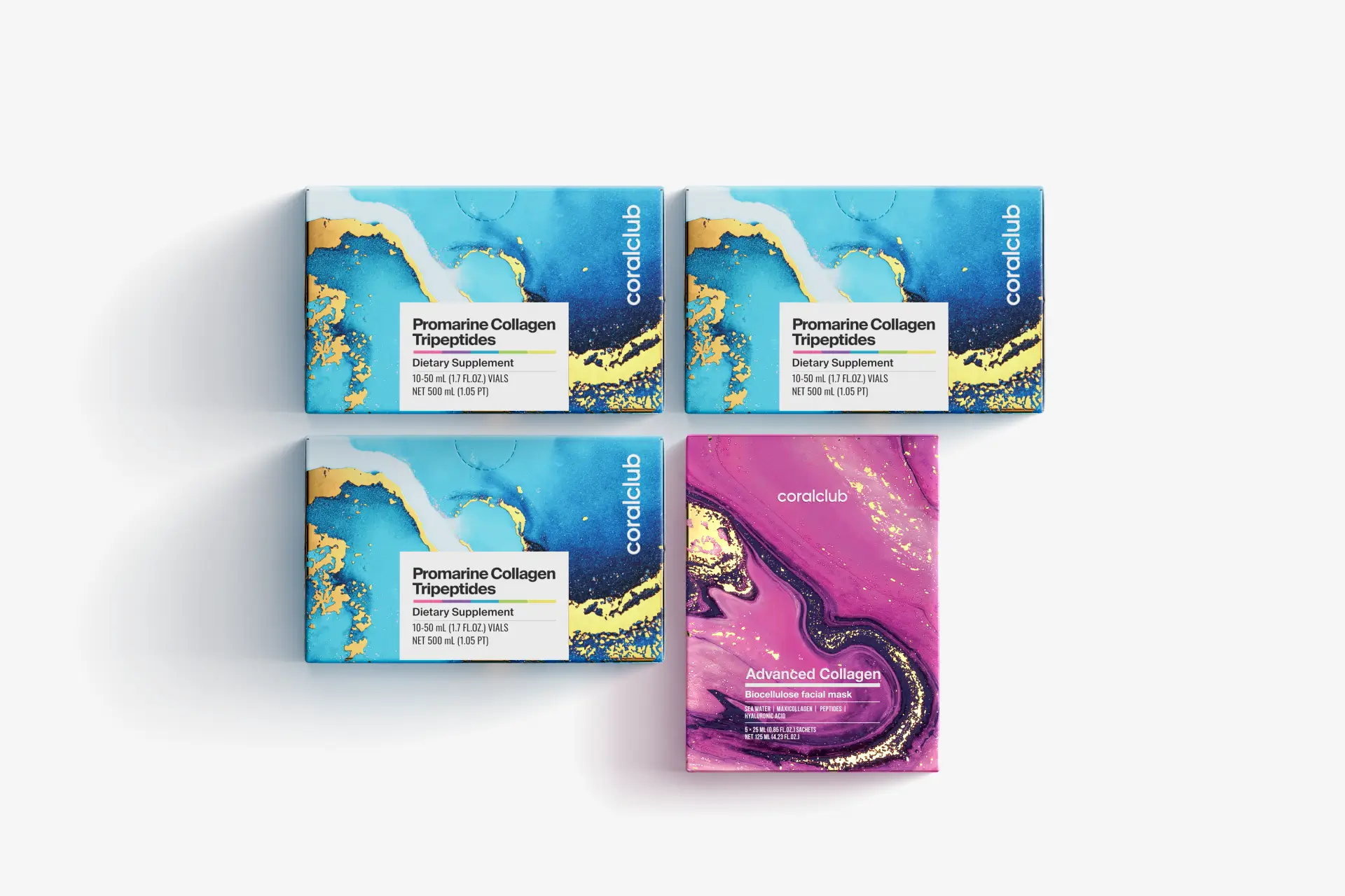 Promarine Collagen Tripeptides Set (1-Monats-Kur) & Advanced Collagen Biozellulose-Gesichtsmasken (5 Sachets)